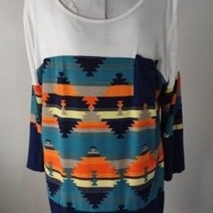 3X L.A. Ropas Aztec Blouse Long Sleeve  Native American Print Multi Colors C7085